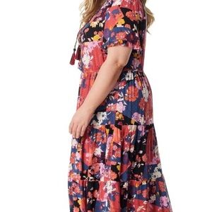 Jessica Simpson Black and Pink Ruffled Maxi Sundress